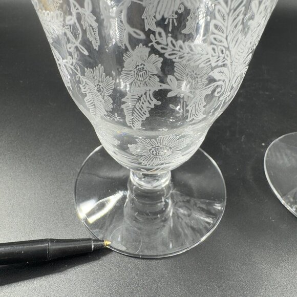 Antique Tiffin Franciscan June Nights Clear Etched Floral Goblet Glasses Set 2 - Picture 9 of 11